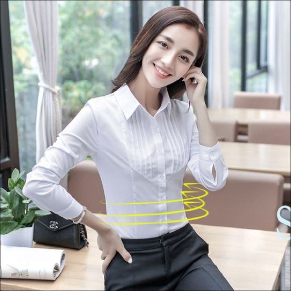 

maxi 5xl formal women long sleeve shirt blouse ladies casual plain blouse work shirt chemise blusas femininas elegante, White