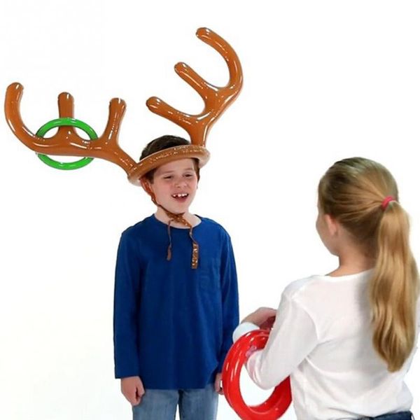 

100pcs new inflatable kid children fun christmas toy toss game reindeer antler hat with rings hats party supplies