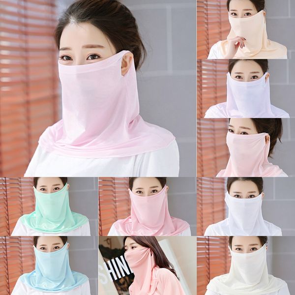 

lpigc summer ice cool silk hiking mask face cycling scarf headwear anti-sweat breathable sunshade ear loops neck gaiters scarf, Black