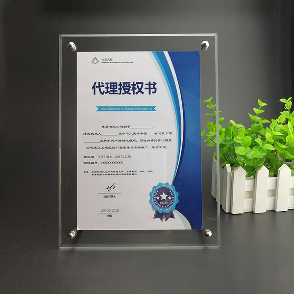 

non-toxic acrylic transparent p frame decoration pictures certificate display stand square frame thickness 3+3mm