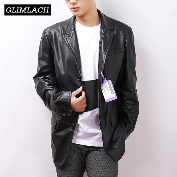 

autumn men genuine leather long jackets real leather goatskin trench coats business windbreaker man fashion clothes, Black