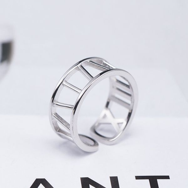 

s925 silver geometric strip opening adjustable ring female european and american letters roman numerals hand ornaments jz12371-y, Golden;silver