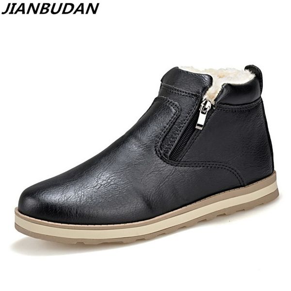 

jianbudan men warm winter snow boots flat cotton shoes 2020 new waterproof pu leather winter men boots 39-44, Black