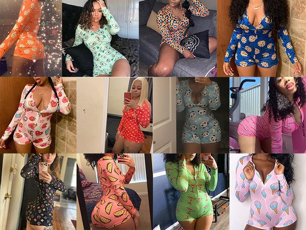 

women pajama onesies nightwear playsuit workout button skinny print jumpsuits v-neck short pants onesies rompers dhl, Gray