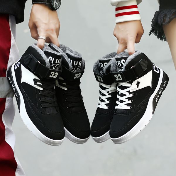 

autumn and winter men's shoes korean-style hight-plus velvet athletic shoes large size versitile fashion couple's 34-4, Black