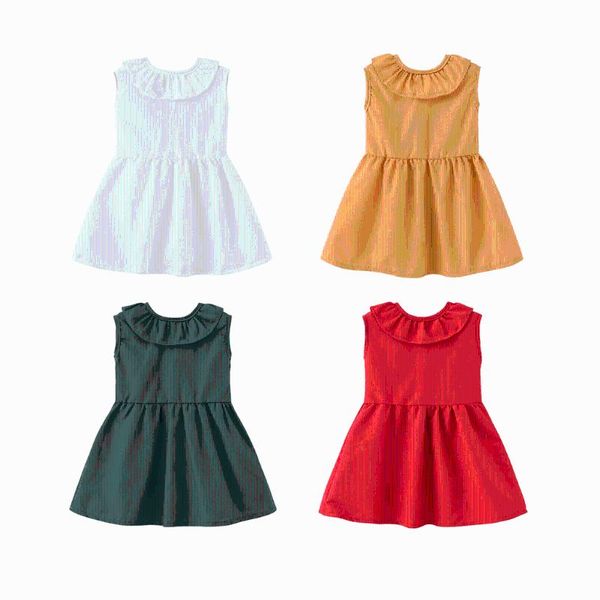 

girl's dresses western style princess dress summer baby girl plain sleeveless ruffled bow pleated backless cotton girls, Red;yellow