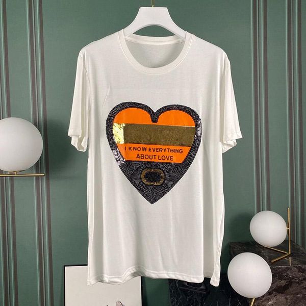 

2020 luxury fashion designer europe italy sequins love heart tshirt men women t shirt casual cotton tee top, White;black