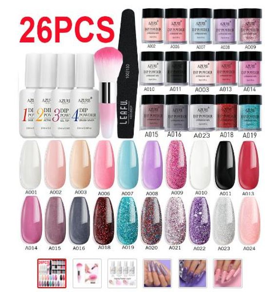 

26pcs/lot glitter dipping nail art brush set base gel gradient color holo dip nail kits, Silver;gold