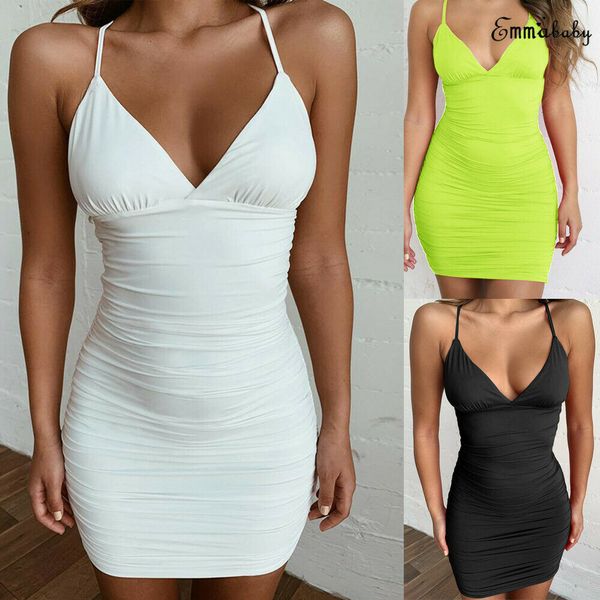 

women fashion bodycon v-neck sleeveless strappy bra shape stretch backless bandage cross pleated mini pencil dress clubwear, Black;gray