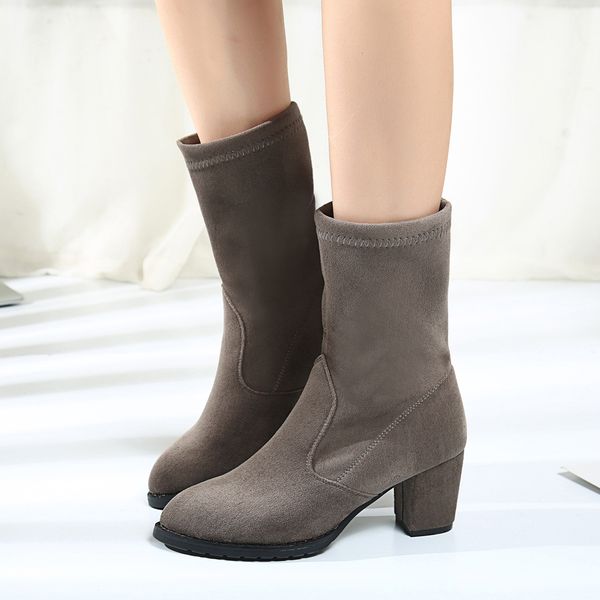 

teahoo soft suede women high heels ankle boots stretch socks boots 2018 fashion ladies short booties  cm heels shoes woman, Black