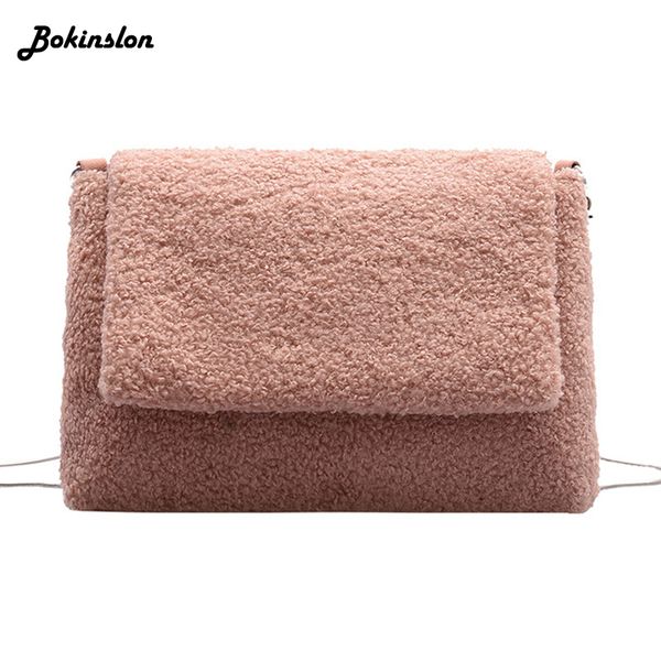 

bokinslon plush shoulder messenger bag ladies fashion wild simple plush bag chain women