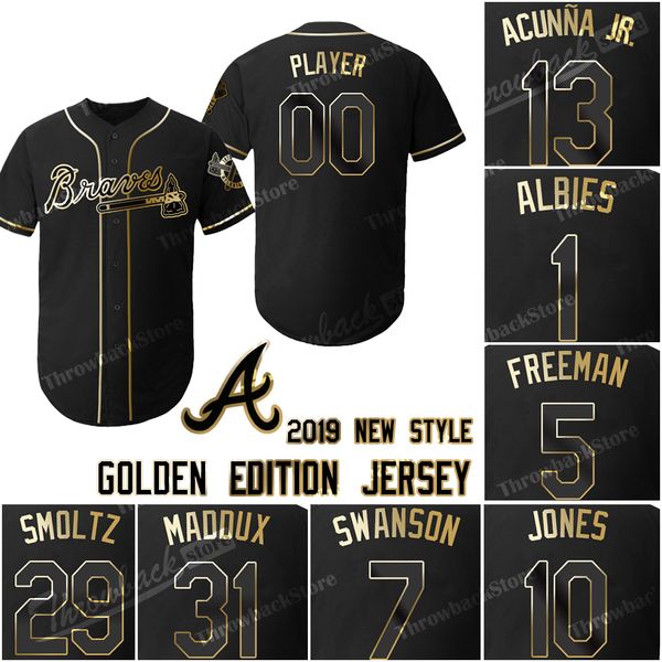 

Braves Jersey Golden Edition Ronald Acuna Jr. Ozzie Albies Freddie Freeman Dansby Swanson Chipper Jones John Smoltz Custom Baseball Jerseys