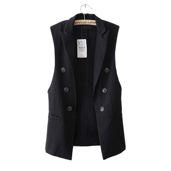 

tengo fashion long women vest jacket sleeveless blazer quilted vests female brand veste button vest outwear suit jacket, Black;white