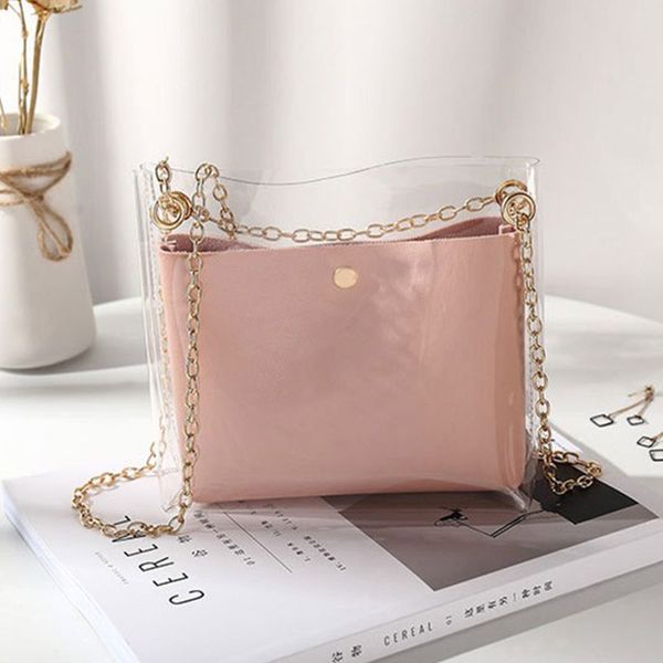 

women girls small handbag chain strap shoulder bag transparent messenger summer beach purse crossbody tote bags for women 2020