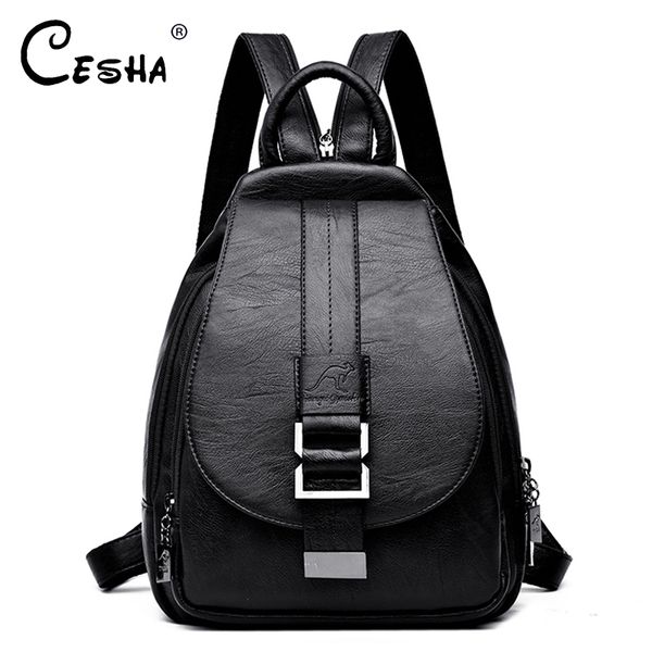 

fashion soft leather women backpack durable female travel backpack zippered shoulder strap design women's