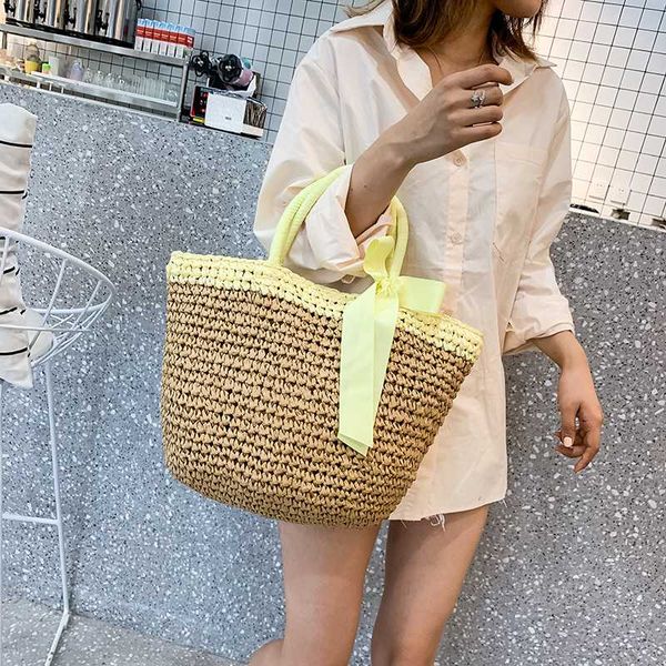 

fashion rattan woven women handbag summer beach bag large capacity tote bag handmade knitted straw crossbody bags for women 2020