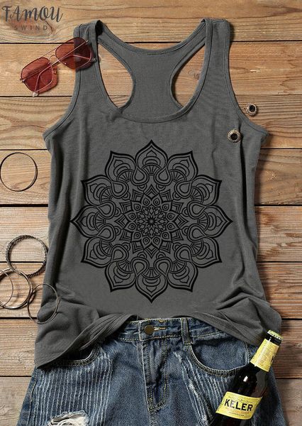 

women mandala printed tank ulzzang harajuku sleeceless polyester vest lady summer graphic tee femme gray korean aesthetic clothes, White