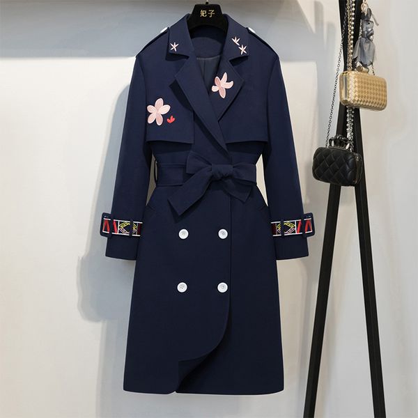 

trench-coat floral double-breasted long plus-size fashion women thin slim, Tan;black