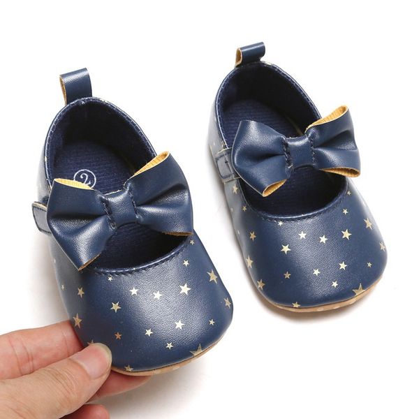 

newborn baby girls shoes star pu leather first walkers bow blue black pink white soft soled non-slip crib shoes