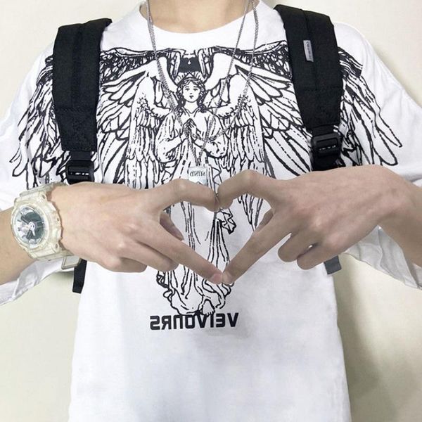 

2020 summer прохладный ангел тенниски мужчины harajuku hip hop повседневная коротким рукавом топы тис мужчины прохладный белый рыхлый tshirt, White;black