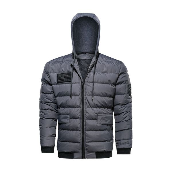 

2019 men's winter casual patchwork hooded hat detachable cotton-padded jacket coat thin coat quilted jackets men clothing, Black;brown