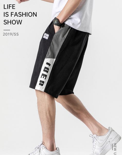 

casual shorts men's fashion brand ins relaxed summer youth students' hong kong style all-around sports trend 5-point pants, White;black