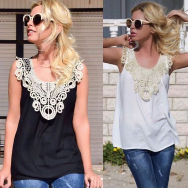 

2018 new arrival fashion women casual lace cotton tank vest sleeveless shirt, White