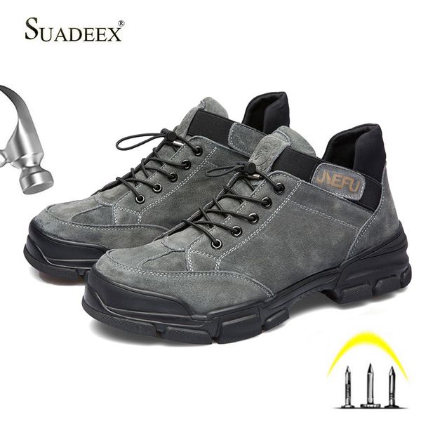 

suadeex men safety shoes construction outdoor work safety shoes steel toe cap boots men's anti-puncture work boots, Black