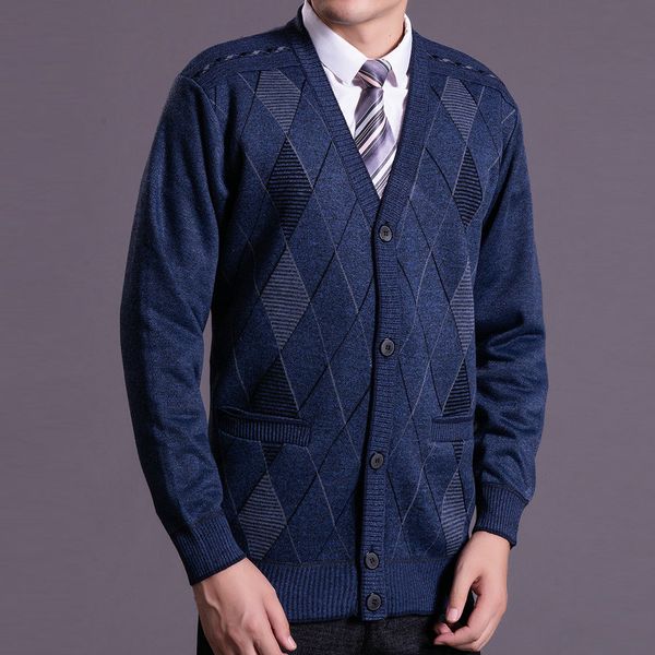 

мужчины элегантный узор решетки вязание кардиганы осень зима толстый флис лайнер свитер человек синий серый v-образным вырезом жаккардовый т, White;black