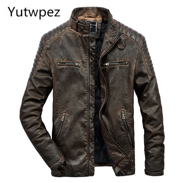 

2019 brand men's retro winter jacket men stand collar casual coat windproof classic motorcycle male leather jacket, Black;brown
