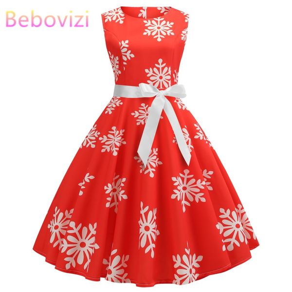 

red women a-line dress new 2019 christmas casual snowflake robe femme rockabilly swing vestidos party dresses retro vintage 50s, Black;gray