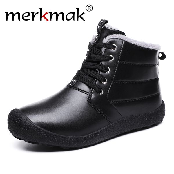 

merkmak snow boots winter keep warm casual leather men work boots lace up soft comfortable plus cotton safety big size 48, Black