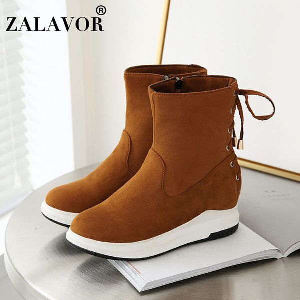

zalavor 4 colors thick bottom fashion daily casual ankle boots cross strap zipper winter keep warm short boots size 33-43, Black