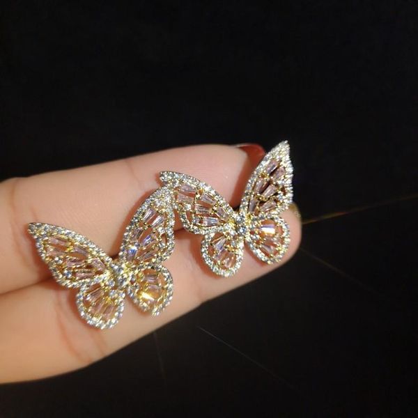 

wholesale-925 sterling silver earrings for women bling cubic zirconia butterfly stud earring female brand jewelry ear stud
