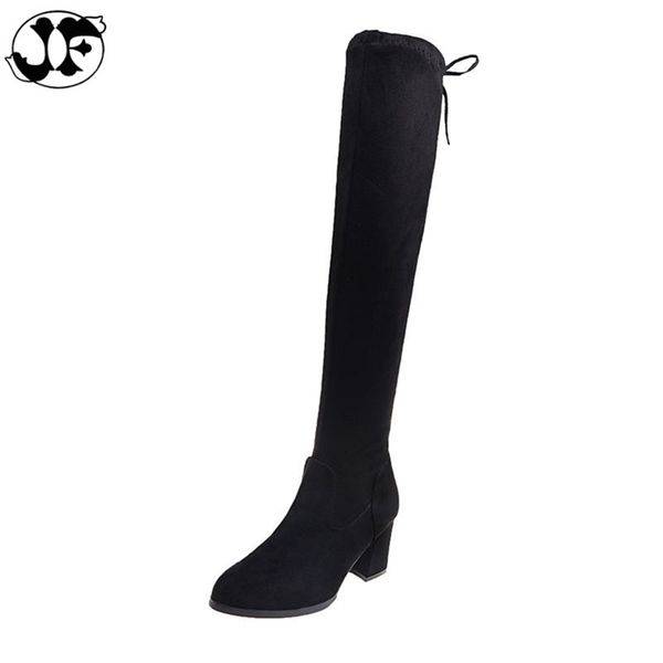 

over the knee long boots female 2019 new elastic boots thick with europe and the united states was thin high tube girl, Black