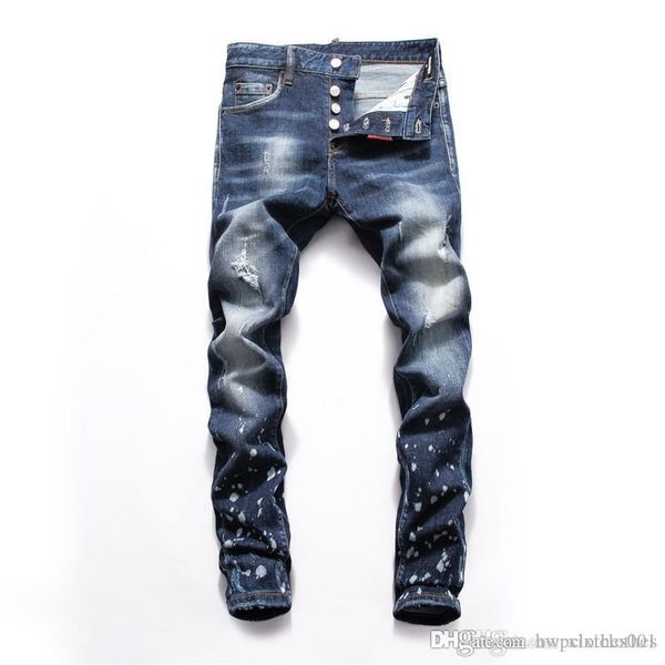 

модные мужские джинсы мужчины тонкий повседневные брюки light blue hole hip hop denim brand designer jeans men