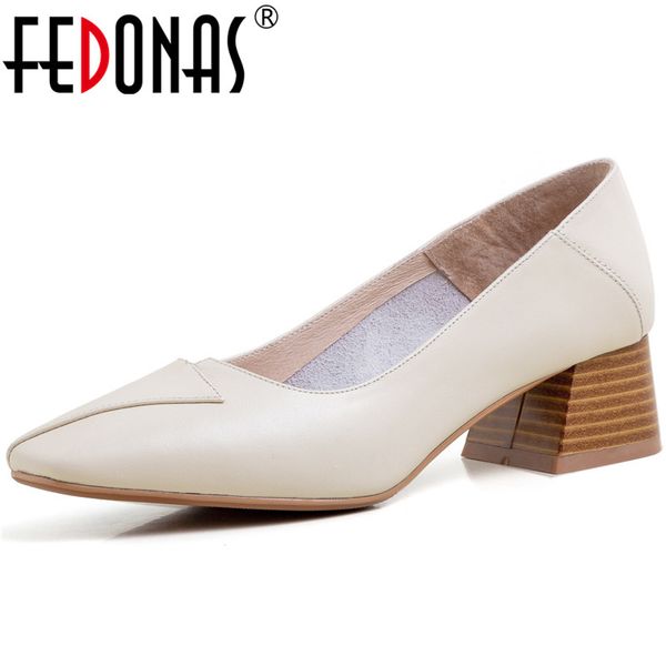 

fedonas women pumps shallow cow leather office shoes working pumps fashion spring summer elegant shoes woman, Black