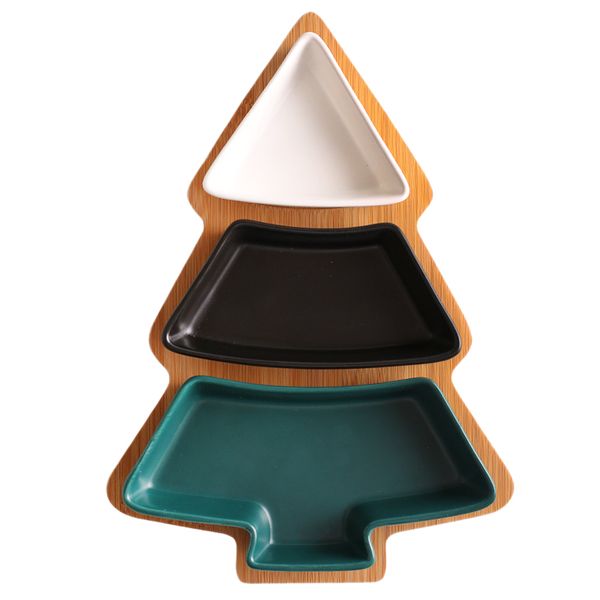 

4pcs/set christmas tree wooden pallet dinnerware salad cake fruit dessert candy ceramic dishes(color mixing
