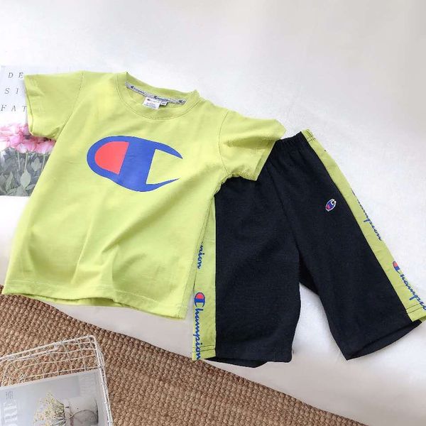

Детский дизайнер 2 шт комплект одежды мальчики девочки чемпион бренд спортивный костюм хлопок с коротким рукавом футболка топ тройник и шорты детский спортивный костюм WF323