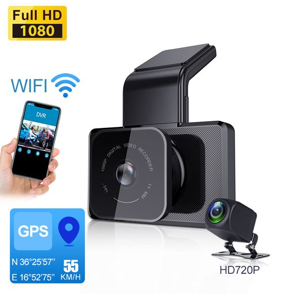 

car dvr camera wifi 1080p fhd night vision dynamic gps trajectory one-key sleep dash cam parking monitor rear view registrars