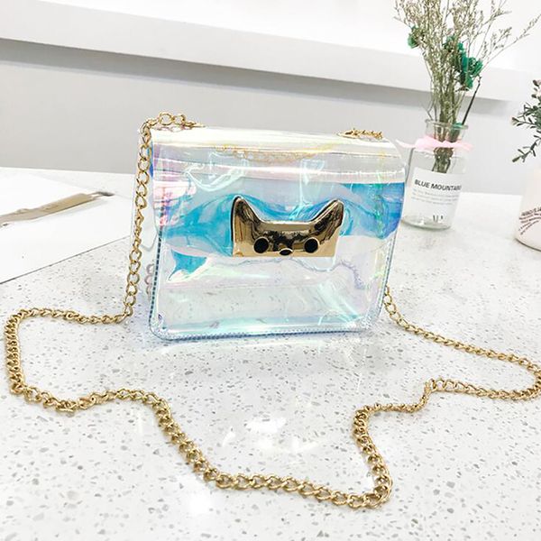 

women girl fashion pvc transparent women handbag small flap messenger bag waterproof crossbody shoulder bag cute cat candy