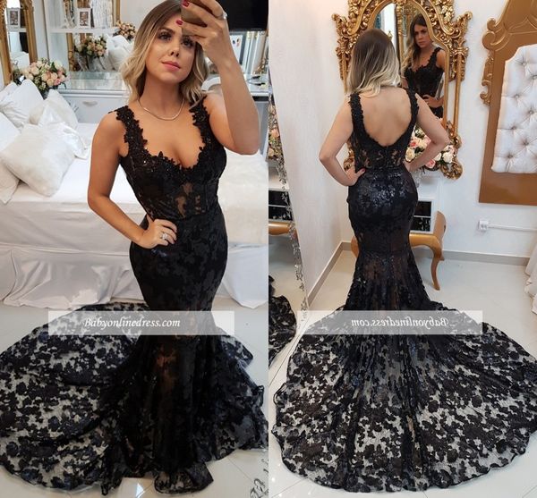 

vintage arabic black mermaid long evening dresses scoop neckline full lace court train long prom dress backless fashion wear, Black;red