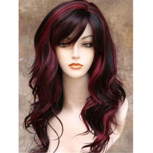 Beautiful Fashion Women Long Black Red Mixed Wavy Curly Hair