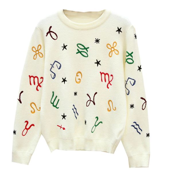 

2020 luxury women sweater long sleeve knitted crew neck designer solid sweaters pullover new fashion spring losse cotton pull plus size s-l, White;black