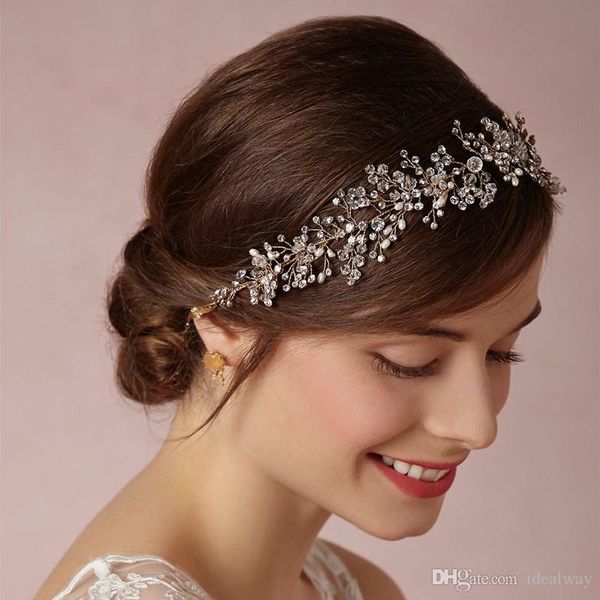 

idealway fashion lace flowers crystal pearl beads hairpin hair clip for women bridal wedding hair accessories jewelry, Golden;silver