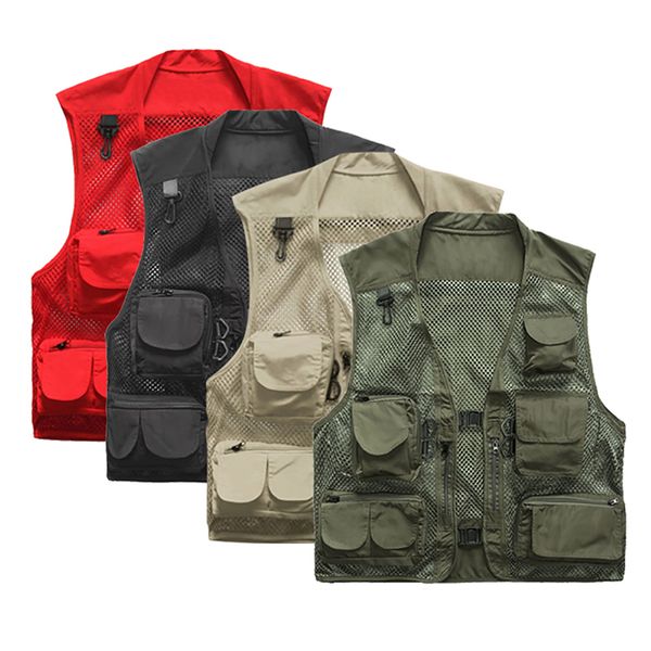 

2018 men's fishing hiking vest multifunctional quick-drying mesh vest jacket loose multi-pocket polyester pgrapher waistcoat, Gray;blue