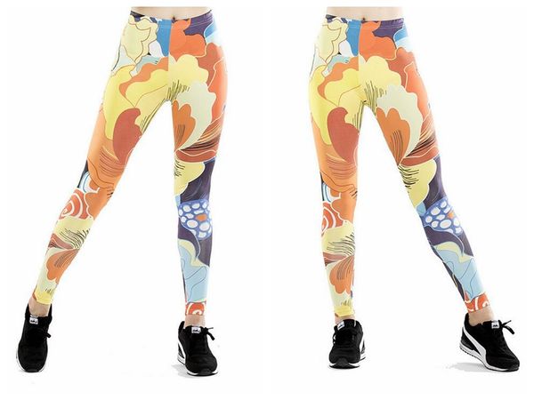 

women yoga trousers pants tights trousers female high waist dance active leggings printing splice flower skinny silm motion fitness, Black;white