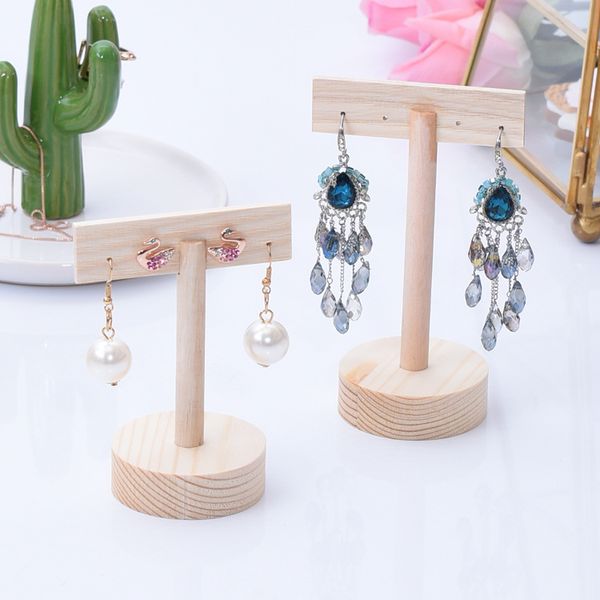 

[ddisplay]creative t-bar earrings holder display solid wood personalized earring standing holder wooden earring studs jewelry display, Black
