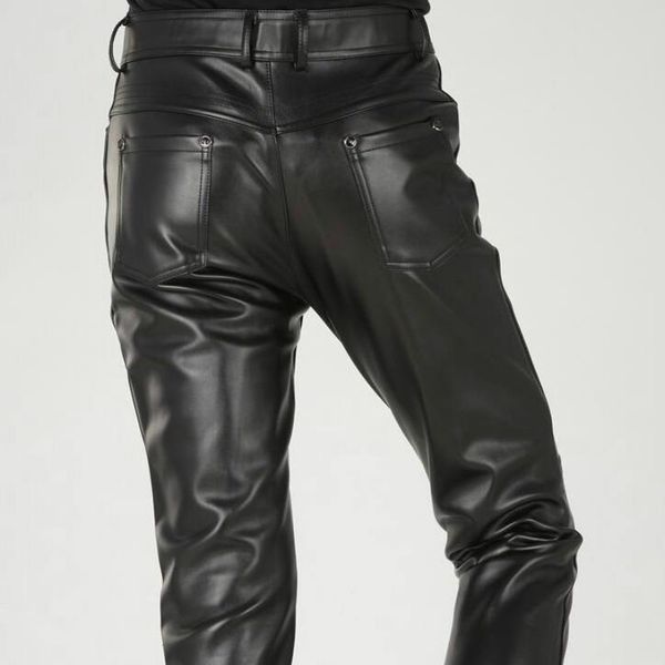 

men's pants arrival autumn mens black leather slim fit fashion korea motorcycle trousers winter skinny for man 38
