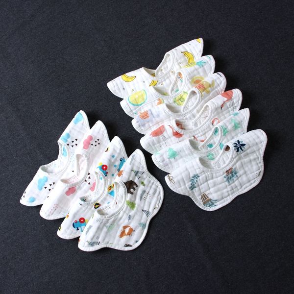 

the price of 1 piece towel bib wang yan six-layer pure cotton bib high density petal bubble yarn absorbent rotating saliva towel 1701